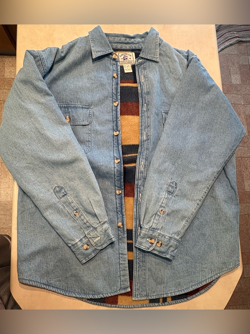 American Blue Authentic Denim Light Blue Denim Jacket with Striped Sherpa Lining